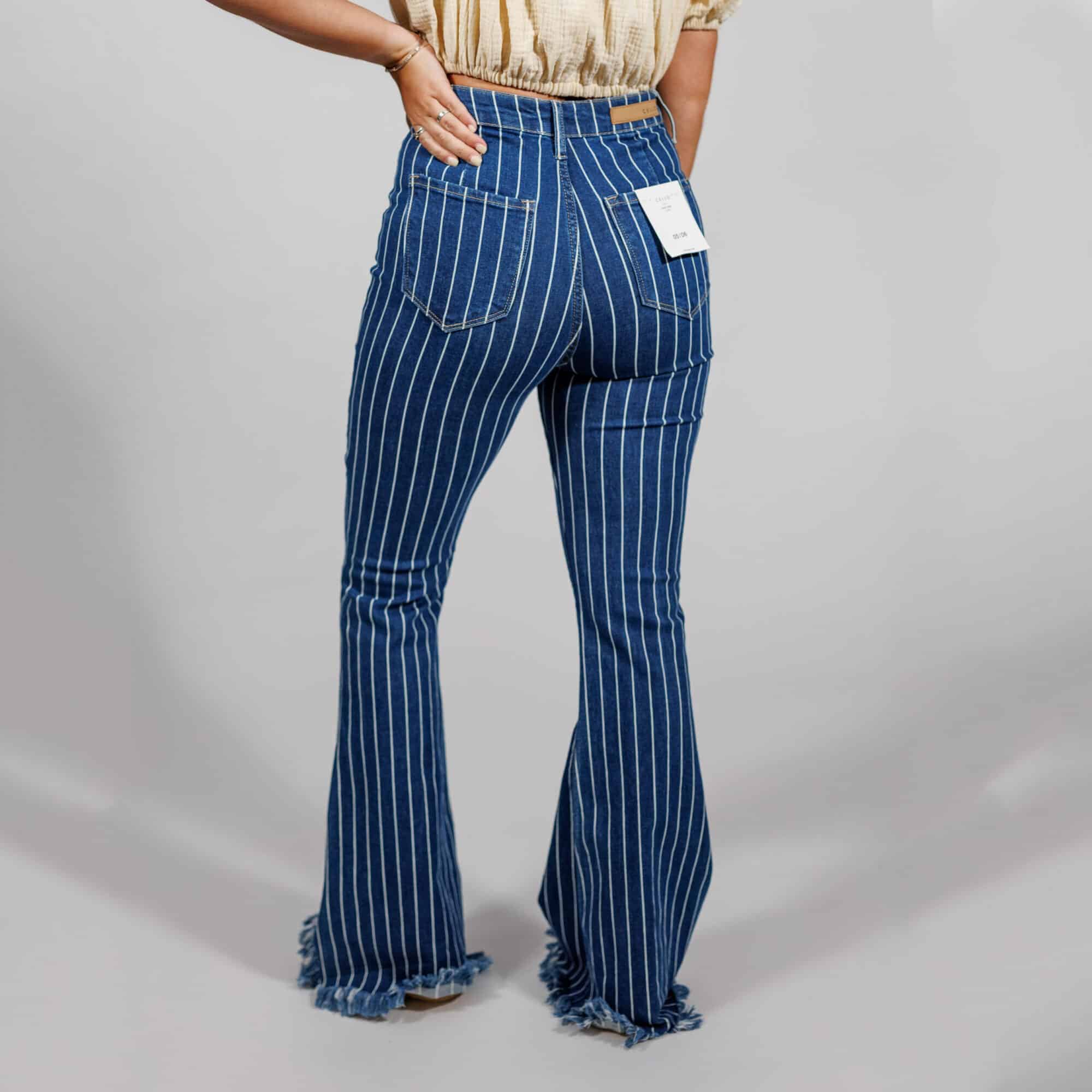 Denim and White Striped Flares - Image 2